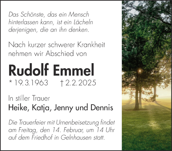Traueranzeige von Rudolf Emmel von Gelnhäuser Neue Zeitung
