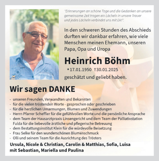 Traueranzeige von Heinrich Böhm von Gelnhäuser Neue Zeitung