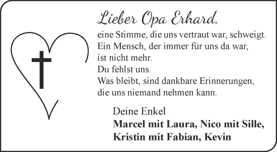 Traueranzeige von Erhard  von Mittelhessen-Bote