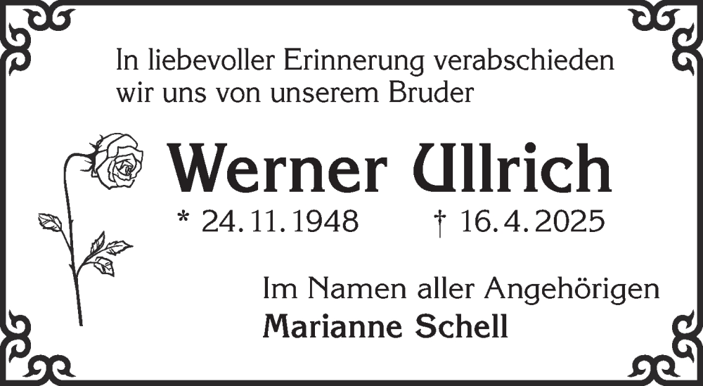  Traueranzeige für Werner Ullrich vom 26.04.2025 aus Gelnhäuser Neue Zeitung