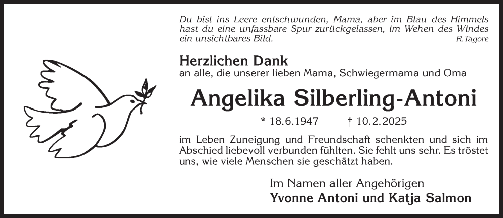  Traueranzeige für Angelika Silberling-Antoni vom 10.05.2025 aus Gelnhäuser Neue Zeitung