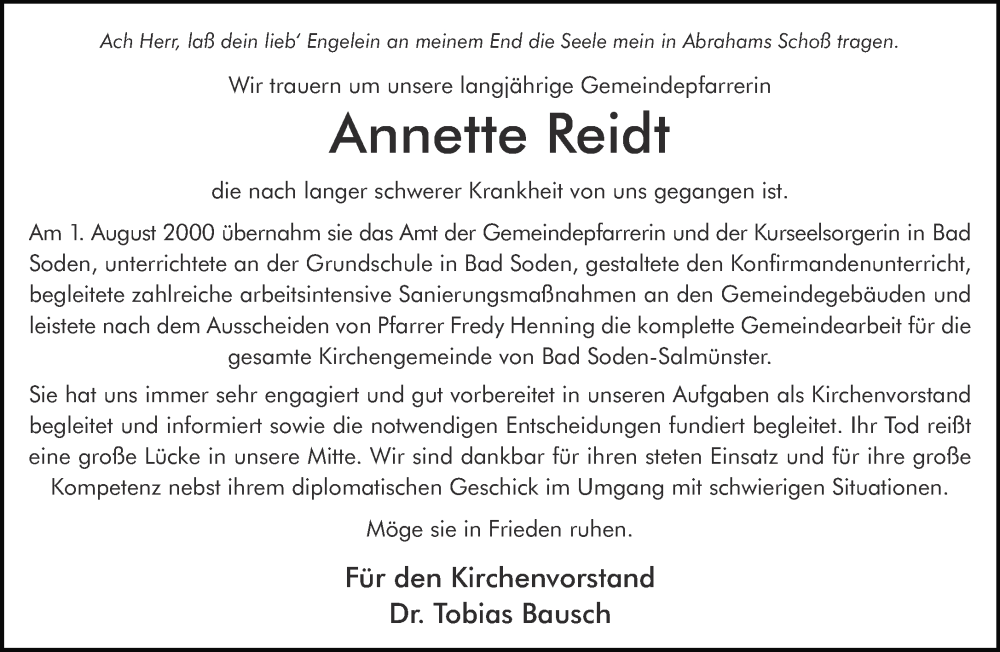  Traueranzeige für Annette Reidt vom 03.05.2025 aus Mittelhessen-Bote