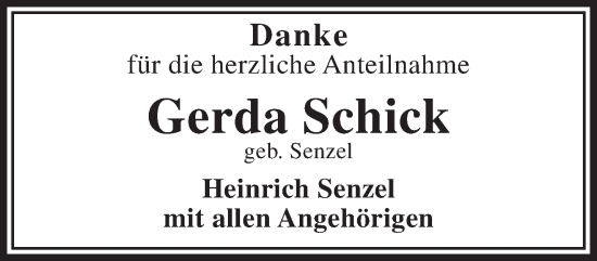Traueranzeige von Gerda Schick von Gelnhäuser Neue Zeitung