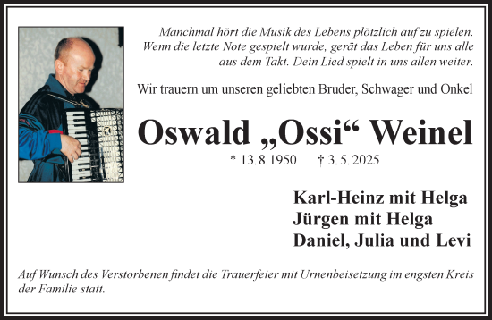 Traueranzeige von Oswald Weinel von Gelnhäuser Neue Zeitung