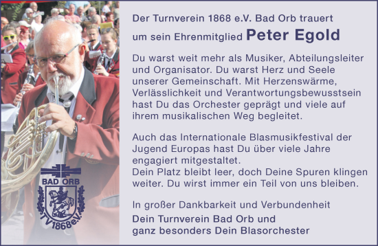 Traueranzeige von Peter Egold von Mittelhessen-Bote