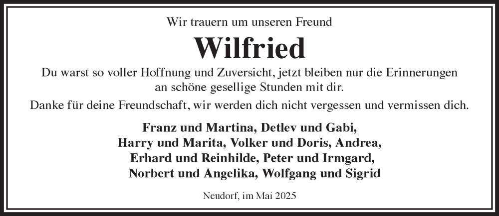  Traueranzeige für Wilfried  vom 31.05.2025 aus Mittelhessen-Bote