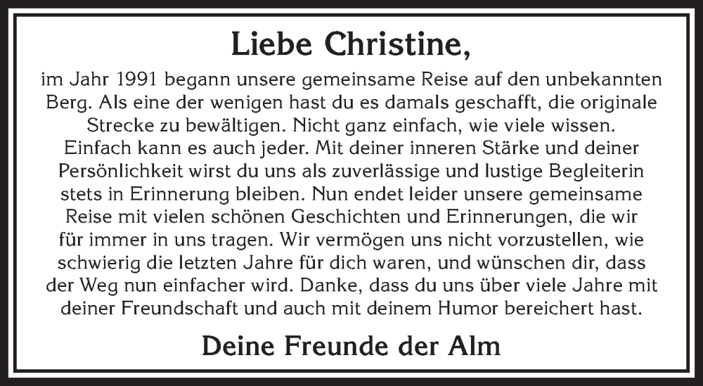  Traueranzeige für Christine  vom 14.06.2025 aus Gelnhäuser Neue Zeitung