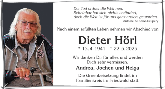 Traueranzeige von Dieter Hörl von Gelnhäuser Neue Zeitung