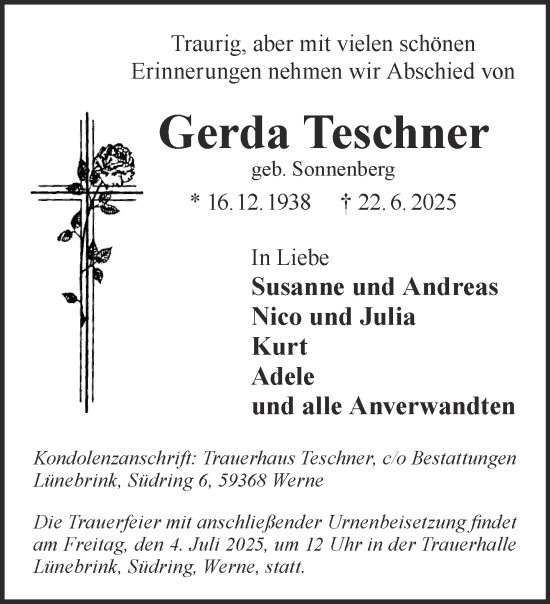 Traueranzeige von Gerda Teschner von Gelnhäuser Neue Zeitung