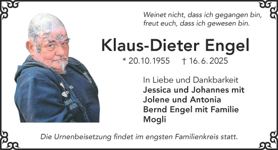 Traueranzeige von Klaus-Dieter Engel von Gelnhäuser Neue Zeitung