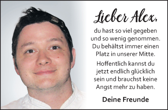 Traueranzeige von Alex  von Gelnhäuser Neue Zeitung