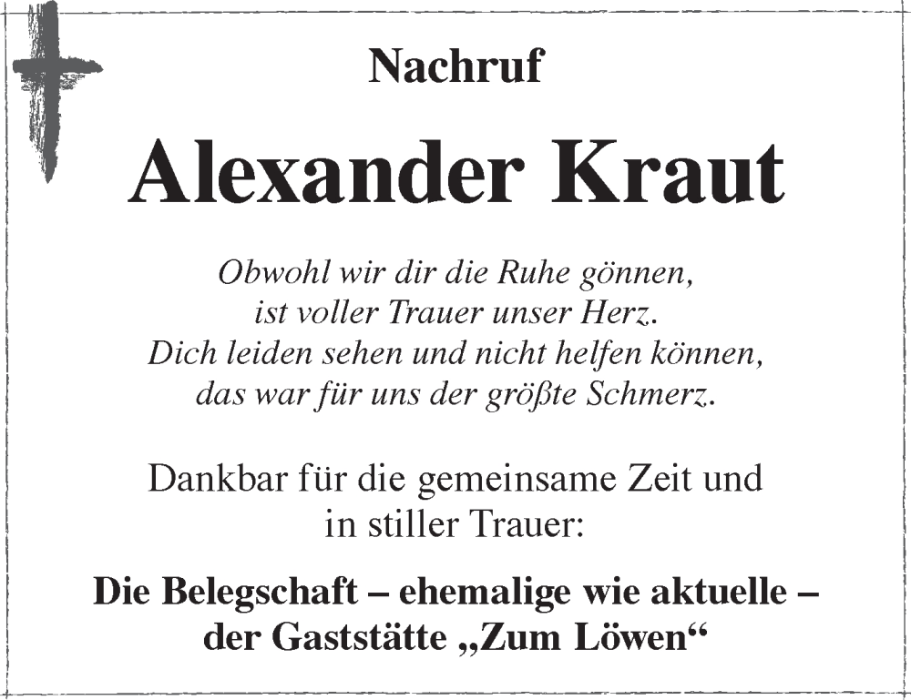  Traueranzeige für Alexander Kraut vom 05.07.2025 aus Mittelhessen-Bote