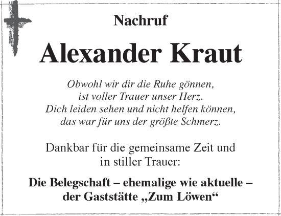 Traueranzeige von Alexander Kraut von Gelnhäuser Neue Zeitung
