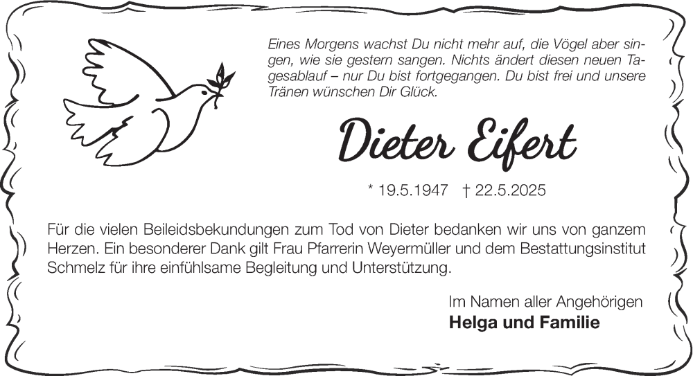  Traueranzeige für Dieter Eifert vom 05.07.2025 aus Gelnhäuser Neue Zeitung