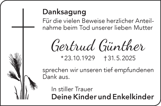 Traueranzeige von Gertrud Günther von Gelnhäuser Neue Zeitung