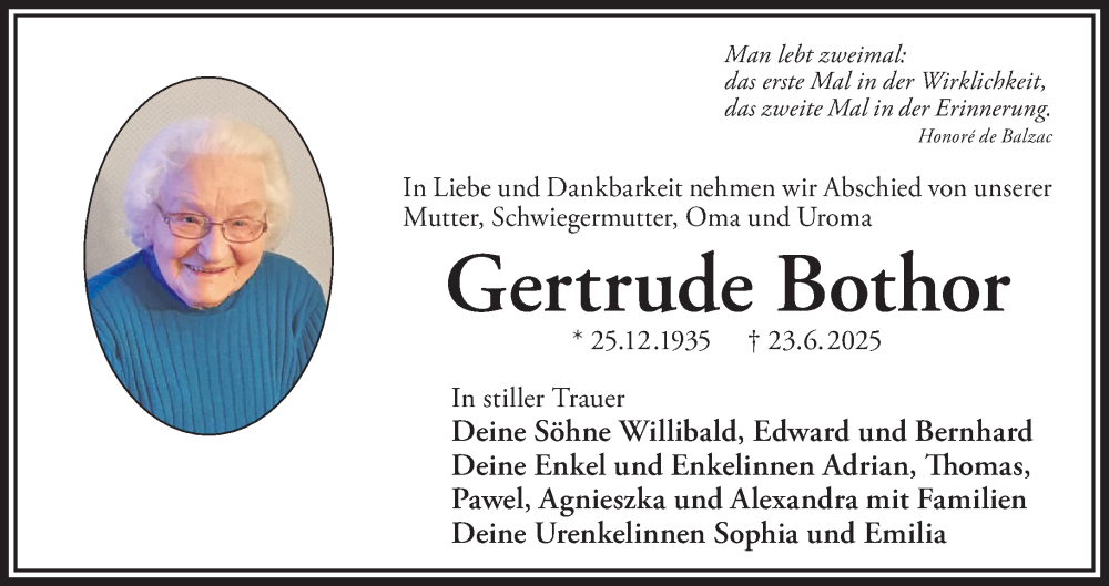  Traueranzeige für Gertrude Bothor vom 12.07.2025 aus Gelnhäuser Neue Zeitung