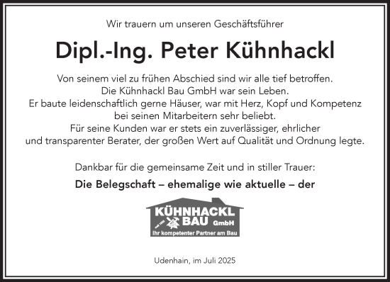 Traueranzeige von Peter Kühnhackl von Mittelhessen-Bote