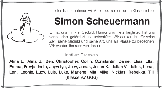 Traueranzeige von Simon Scheuermann von Gelnhäuser Neue Zeitung