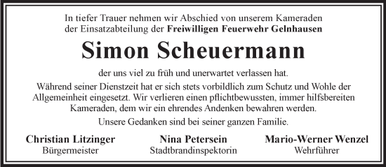 Traueranzeige von Simon Scheuermann von Gelnhäuser Neue Zeitung