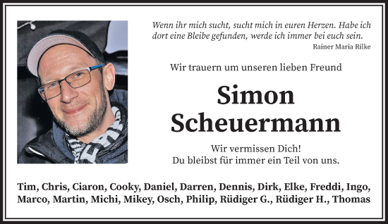 Traueranzeige von Simon Scheuermann von Mittelhessen-Bote