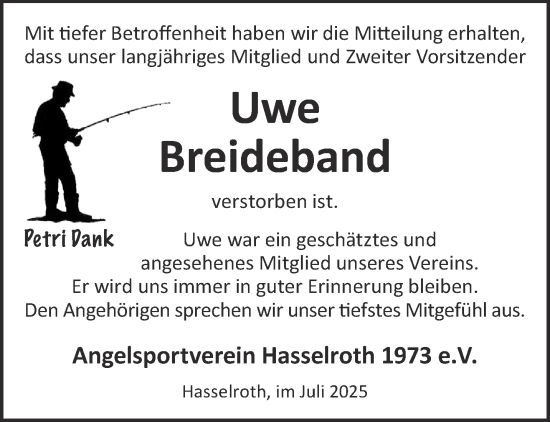 Traueranzeige von Uwe Breideband von Mittelhessen-Bote