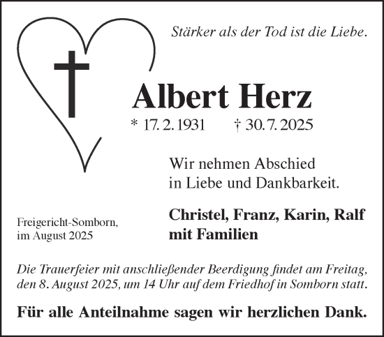 Traueranzeige von Albert Herz von Gelnhäuser Neue Zeitung