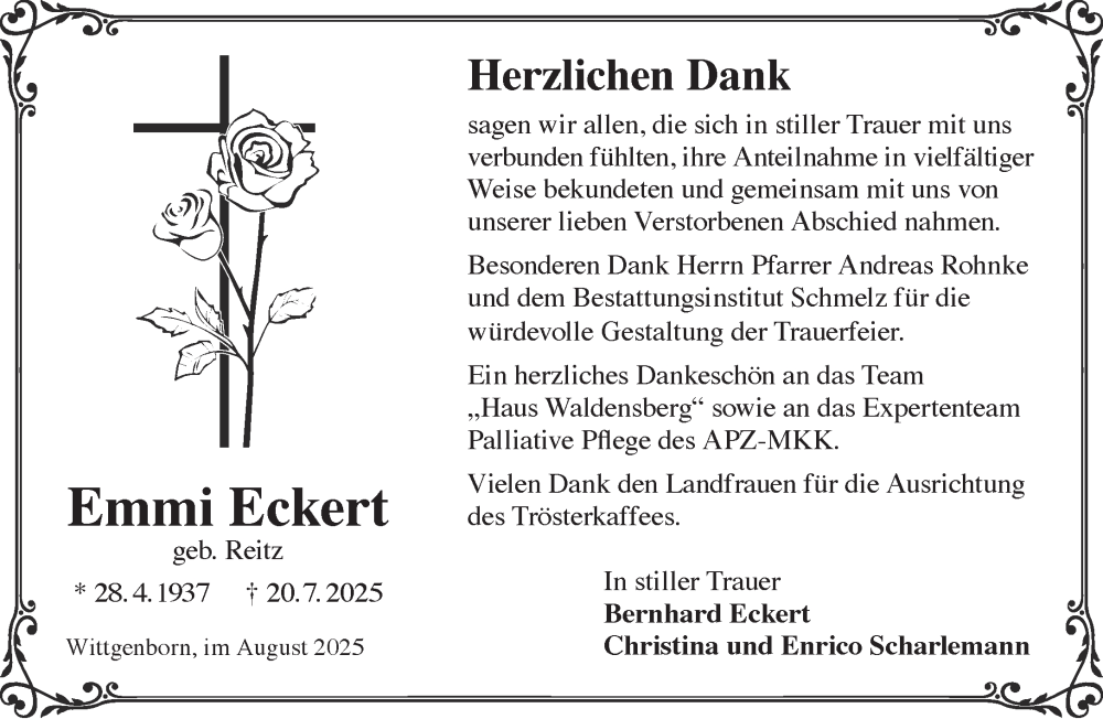 Traueranzeige für Emmi Eckert vom 23.08.2025 aus Gelnhäuser Neue Zeitung