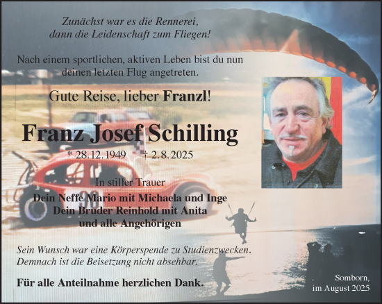 Traueranzeige von Franz Josef Schilling von Gelnhäuser Neue Zeitung