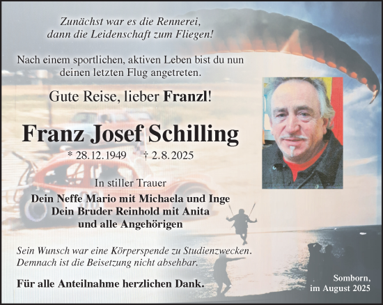 Traueranzeige von Franz Josef Schilling von Gelnhäuser Neue Zeitung