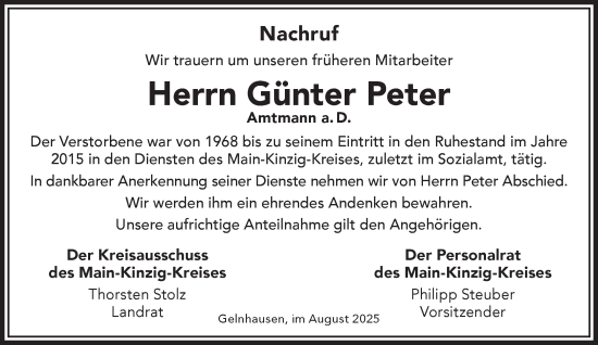 Traueranzeige von Günter Peter von Mittelhessen-Bote
