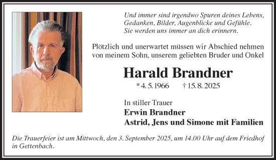 Traueranzeige von Harald Brandner von Gelnhäuser Neue Zeitung