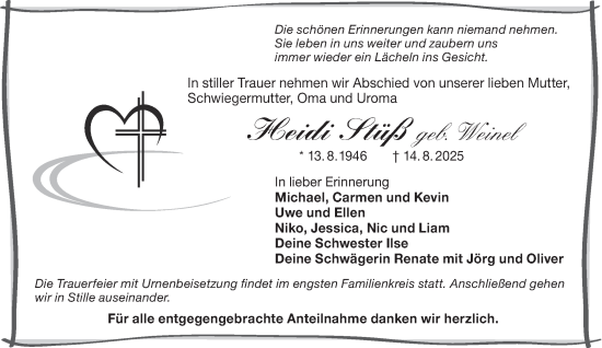 Traueranzeige von Heidi Stüß von Gelnhäuser Neue Zeitung