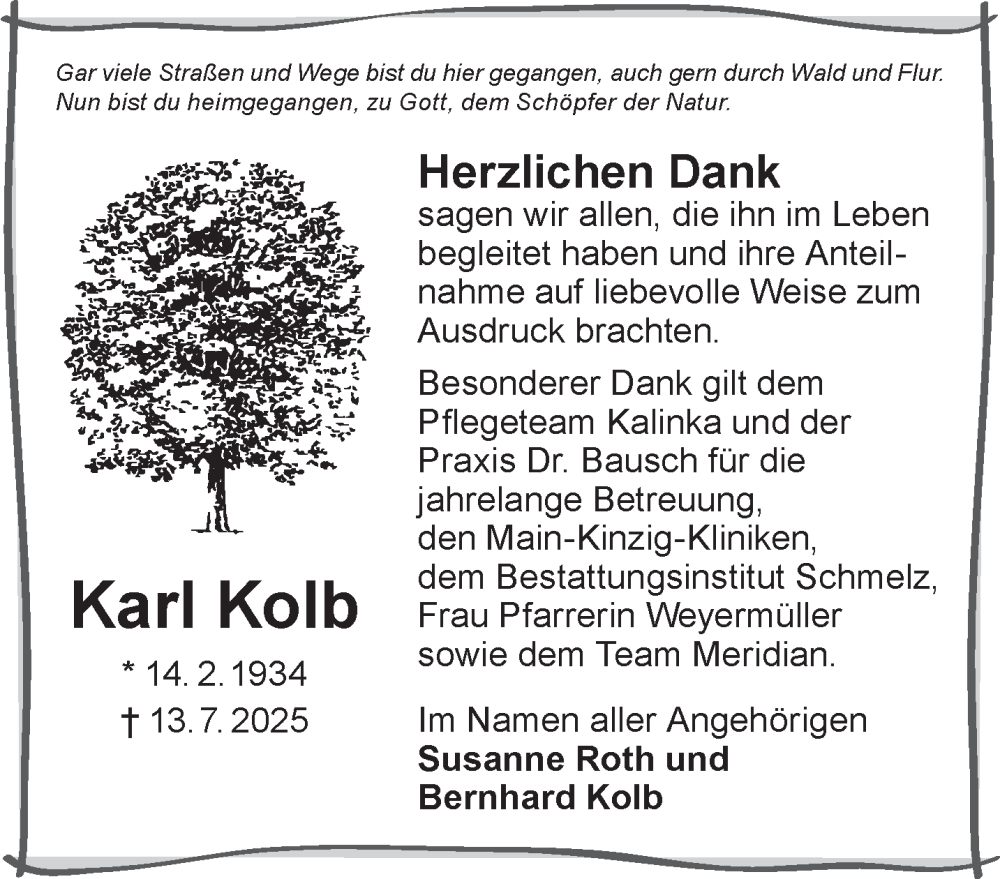  Traueranzeige für Karl Kolb vom 23.08.2025 aus Mittelhessen-Bote