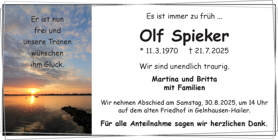 Traueranzeige von Olf Spieker von Gelnhäuser Neue Zeitung