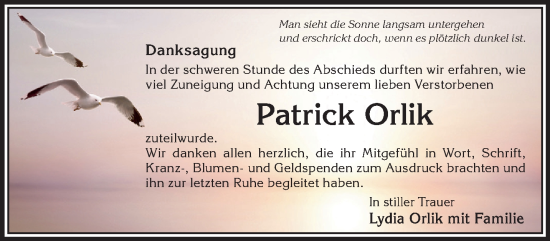 Traueranzeige von Patrick Orlik von Gelnhäuser Neue Zeitung