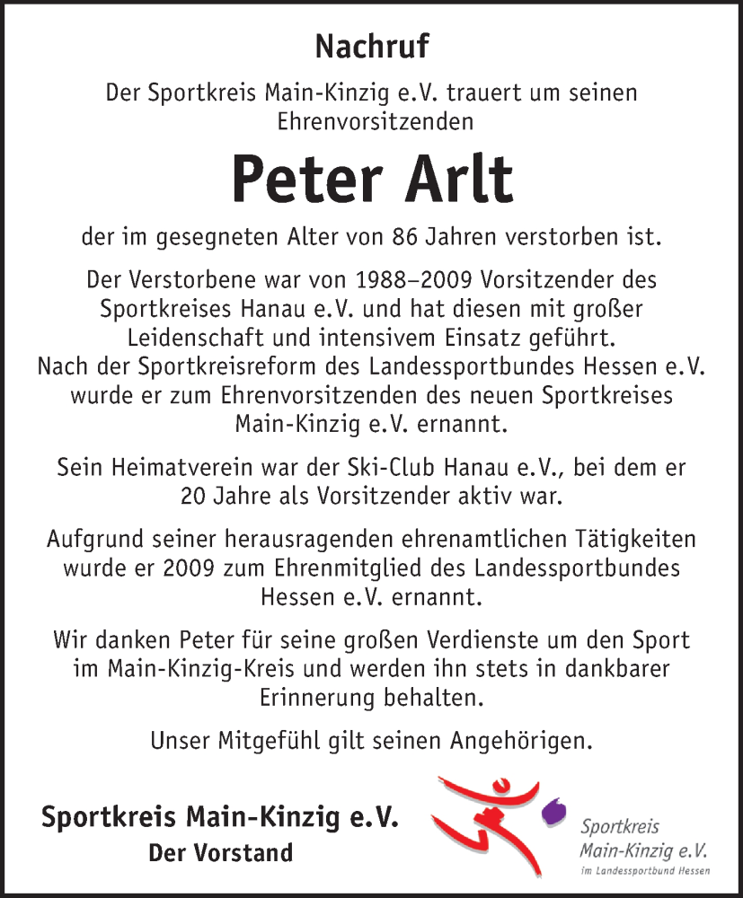  Traueranzeige für Peter Arlt vom 23.08.2025 aus Mittelhessen-Bote