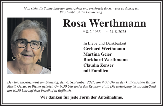 Traueranzeige von Rosa Werthmann von Mittelhessen-Bote