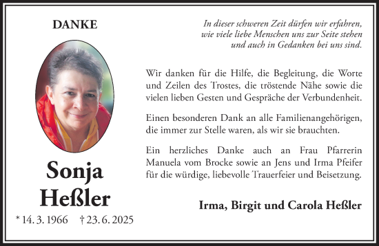 Traueranzeige von Sonja Heßler von Gelnhäuser Neue Zeitung