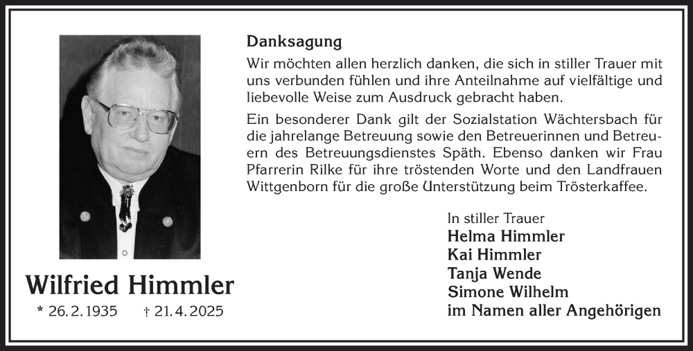  Traueranzeige für Wilfried Himmler vom 02.08.2025 aus Gelnhäuser Neue Zeitung