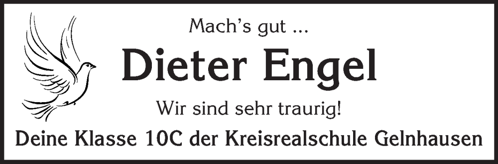  Traueranzeige für Dieter Engel vom 20.09.2025 aus Gelnhäuser Neue Zeitung