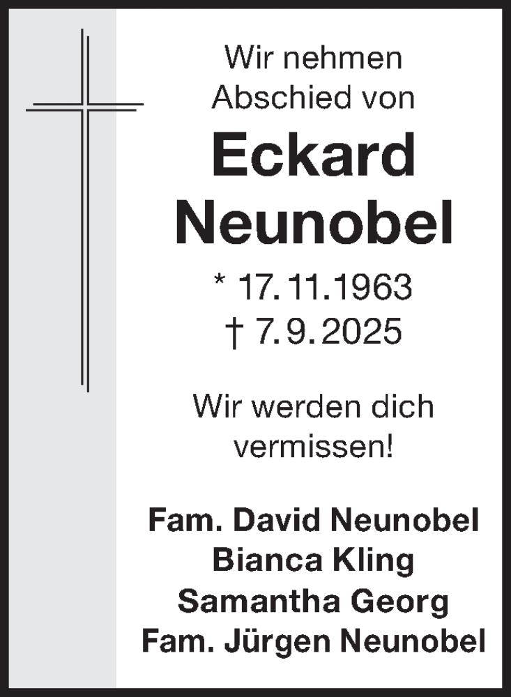  Traueranzeige für Eckard Neunobel vom 13.09.2025 aus Gelnhäuser Neue Zeitung