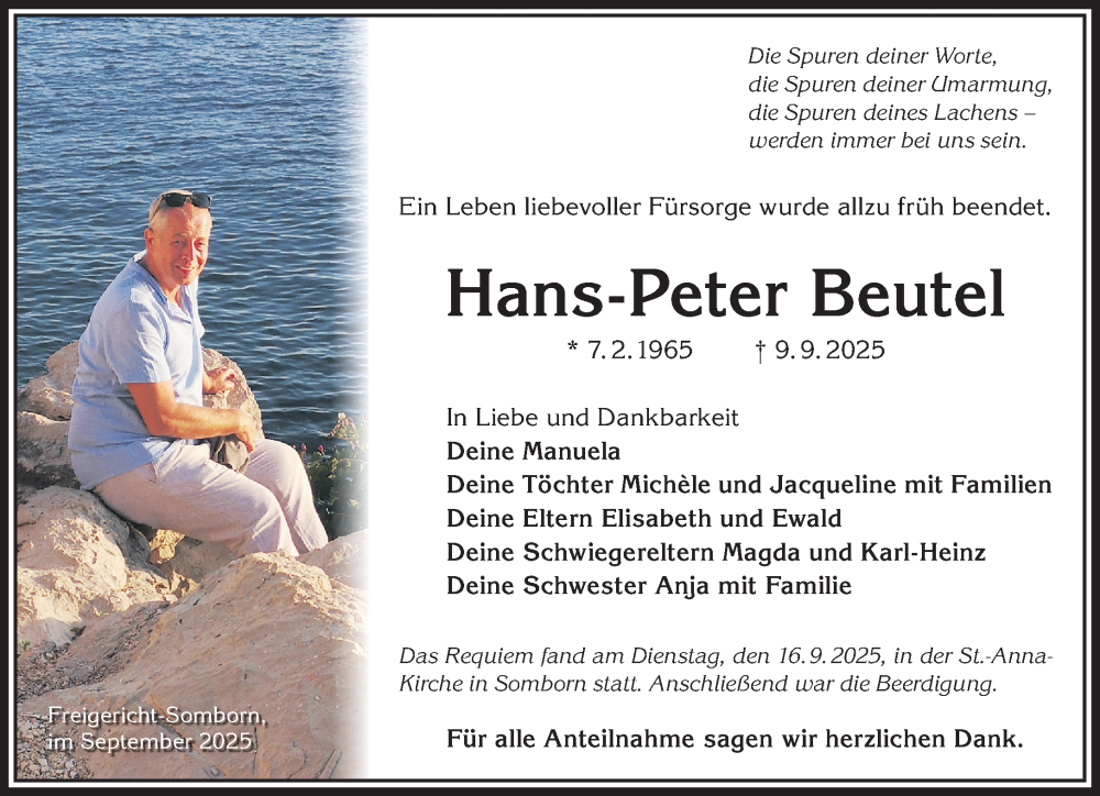 Traueranzeige für Hans-Peter Beutel vom 20.09.2025 aus Mittelhessen-Bote