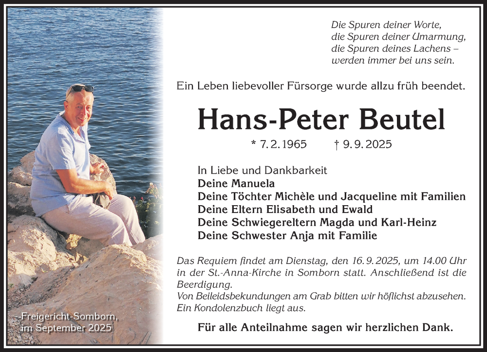  Traueranzeige für Hans-Peter Beutel vom 13.09.2025 aus Gelnhäuser Neue Zeitung