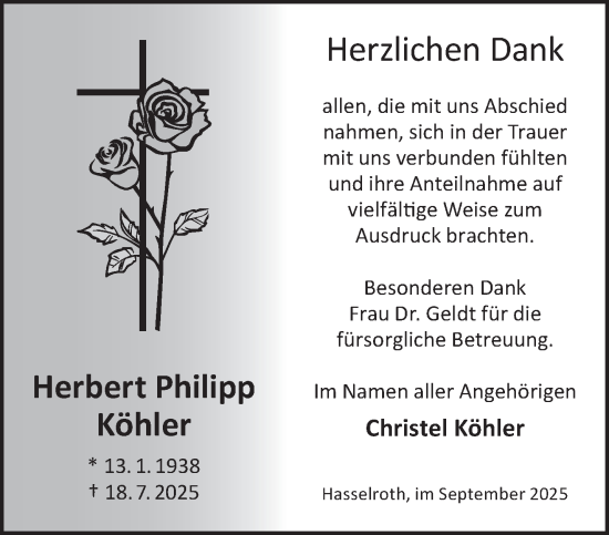 Traueranzeige von Herbert Philipp Köhler von Gelnhäuser Neue Zeitung