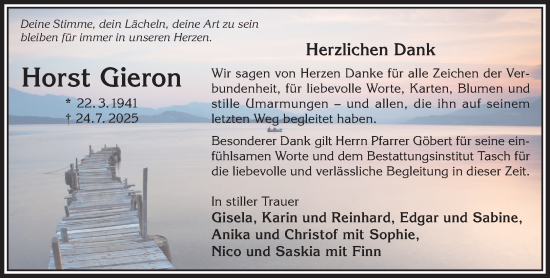 Traueranzeige von Horst Gieron von Gelnhäuser Neue Zeitung