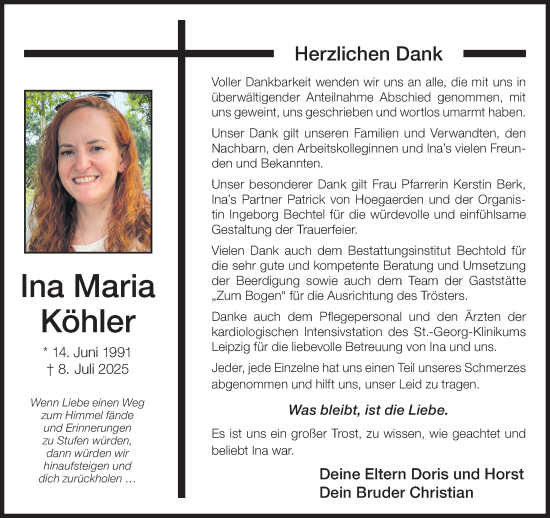 Traueranzeige von Ina Maria Köhler von Gelnhäuser Neue Zeitung
