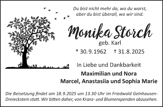 Traueranzeige von Monika Storch von Gelnhäuser Neue Zeitung