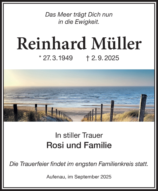 Traueranzeige von Reinhard Müller von Mittelhessen-Bote