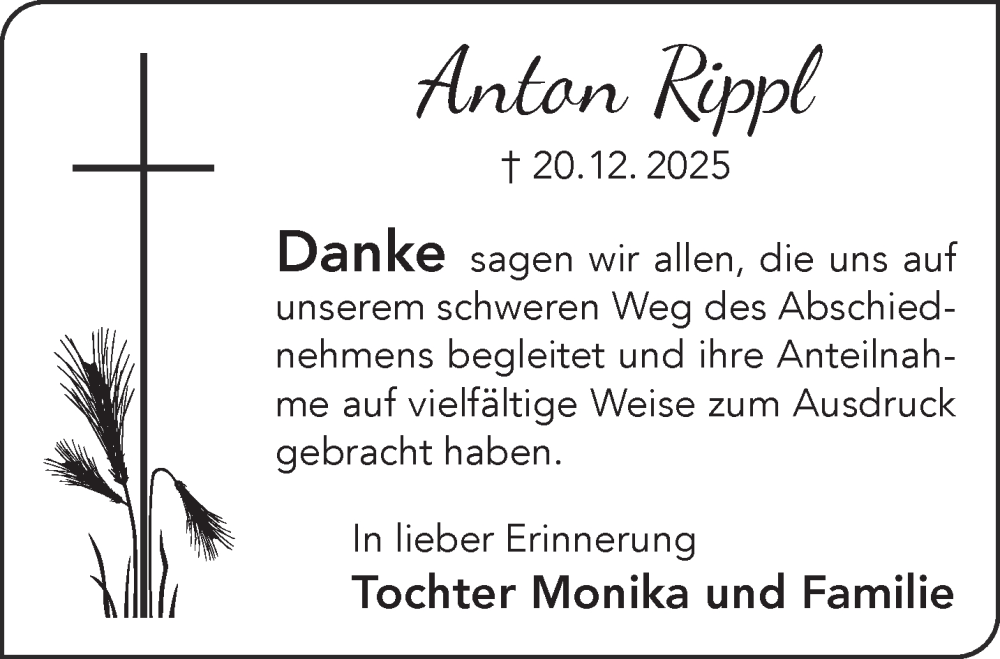  Traueranzeige für Anton Rippl vom 24.01.2026 aus Gelnhäuser Neue Zeitung