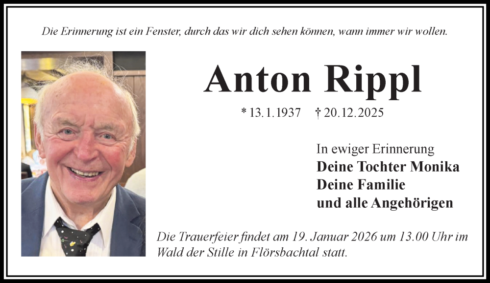  Traueranzeige für Anton Rippl vom 03.01.2026 aus Gelnhäuser Neue Zeitung